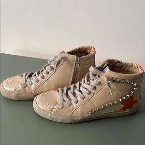 Shu Shop Beige High-Top Sneakers with Studded Detail - BASICALLY NEW worn once